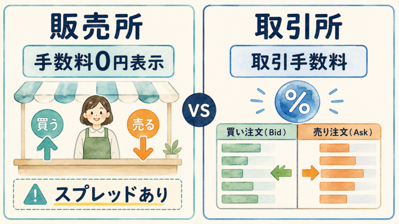 bitFlyer販売所と取引所の手数料とスプレッドの比較