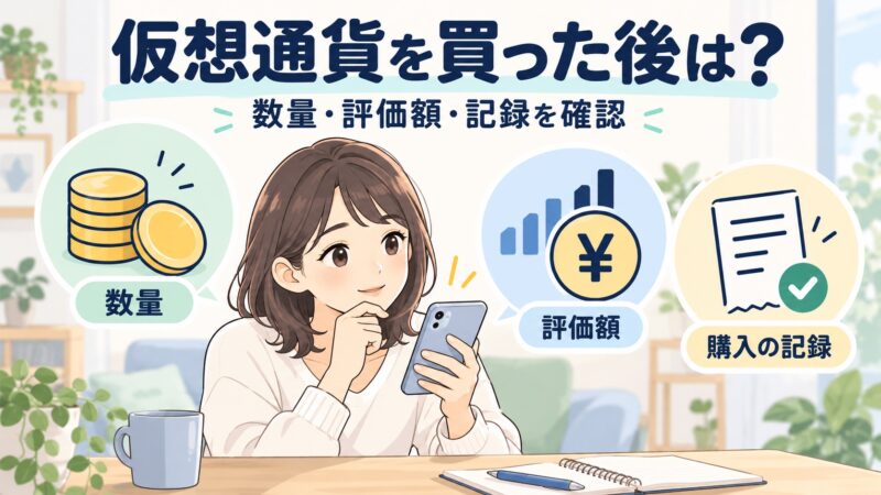 仮想通貨購入後に数量・評価額・購入記録を確認する図