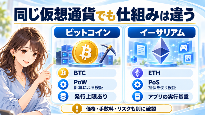 ビットコインとイーサリアムの検証方式・用途の違い