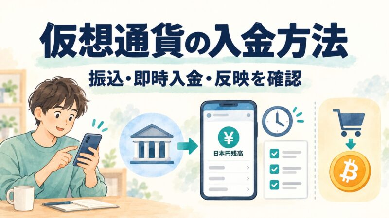 仮想通貨の入金方法：銀行からの入金と日本円残高・購入を分けて確認する図