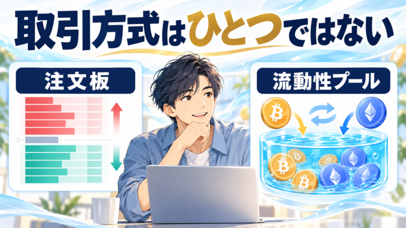 注文板と流動性プールは取引方式の例