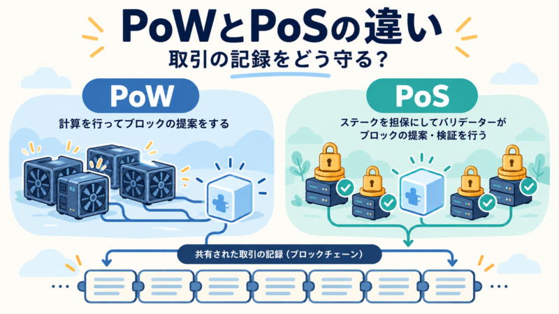 PoWの計算競争とPoSのステーク・検証の比較