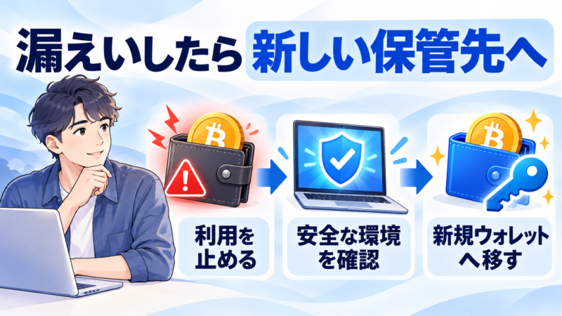 漏えい時には安全な環境を確かめ新しい鍵で管理するウォレットへ移す