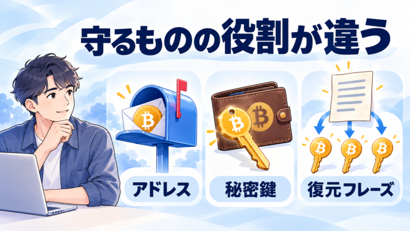 アドレス・秘密鍵・復元フレーズの役割の違い