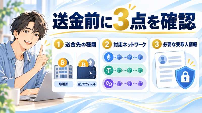 送金先の種類、対応ネットワーク、受取人情報の確認