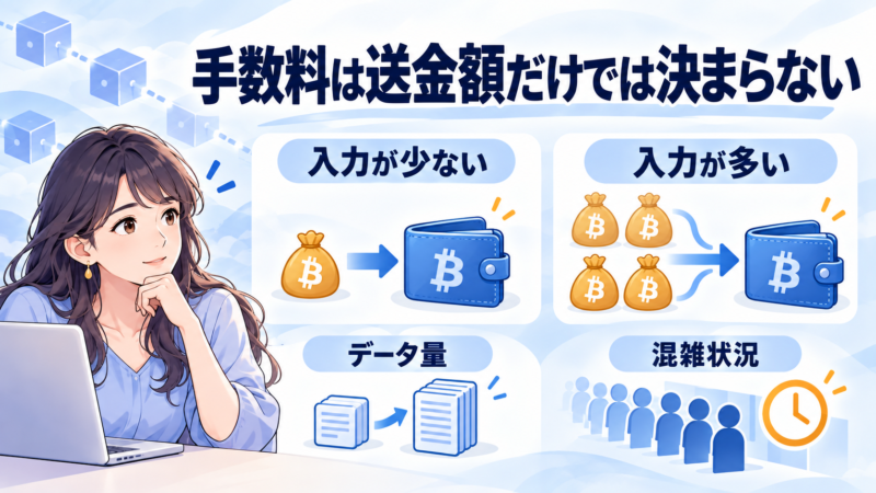 送金手数料に関係する入力数、データ量と混雑